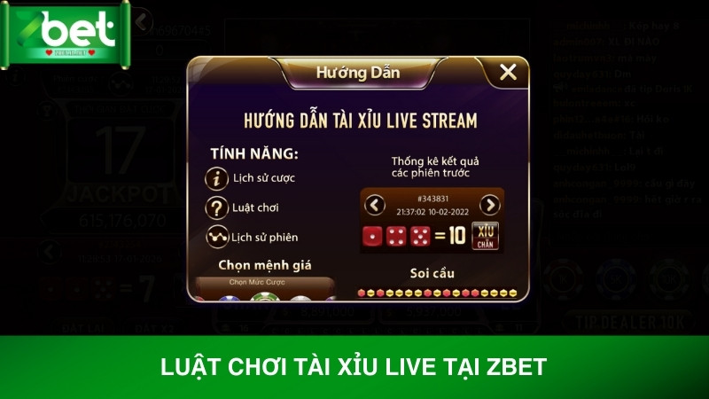 Luật chơi tài xỉu live tại Zbet chi tiết cho người mới bắt đầu